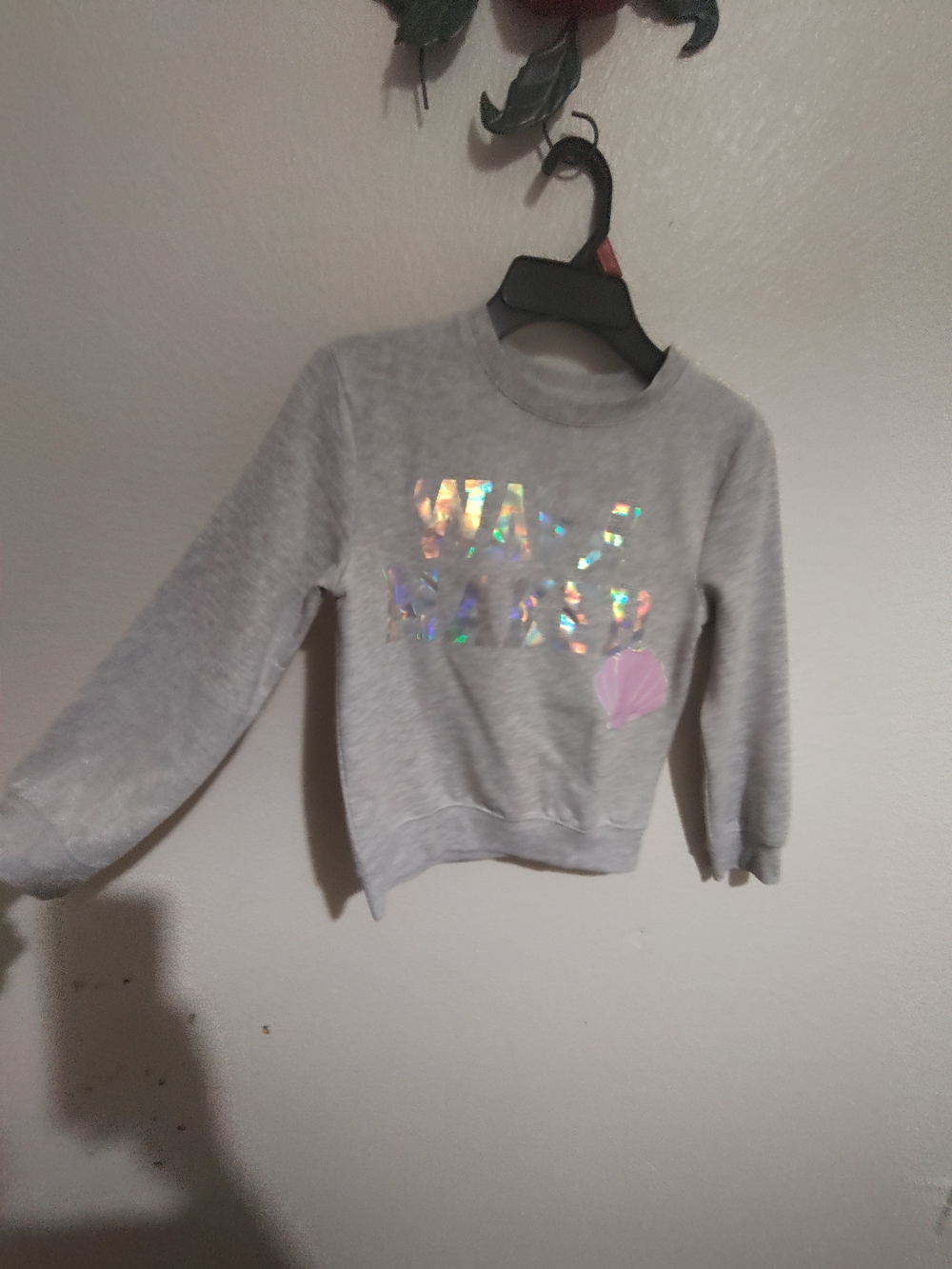 Little Me Gray Sweatshirt with Holographic Graphic and Pink Shell